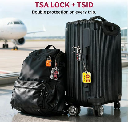 Forge Dual-Opening: Key or Combination Lock, TSA Approved Lock for Luggage, Pelican case, Travel, Gym, School, Luggage Combination Lock, Travel Bag Lock (Black 4 Locks and 2 ID)