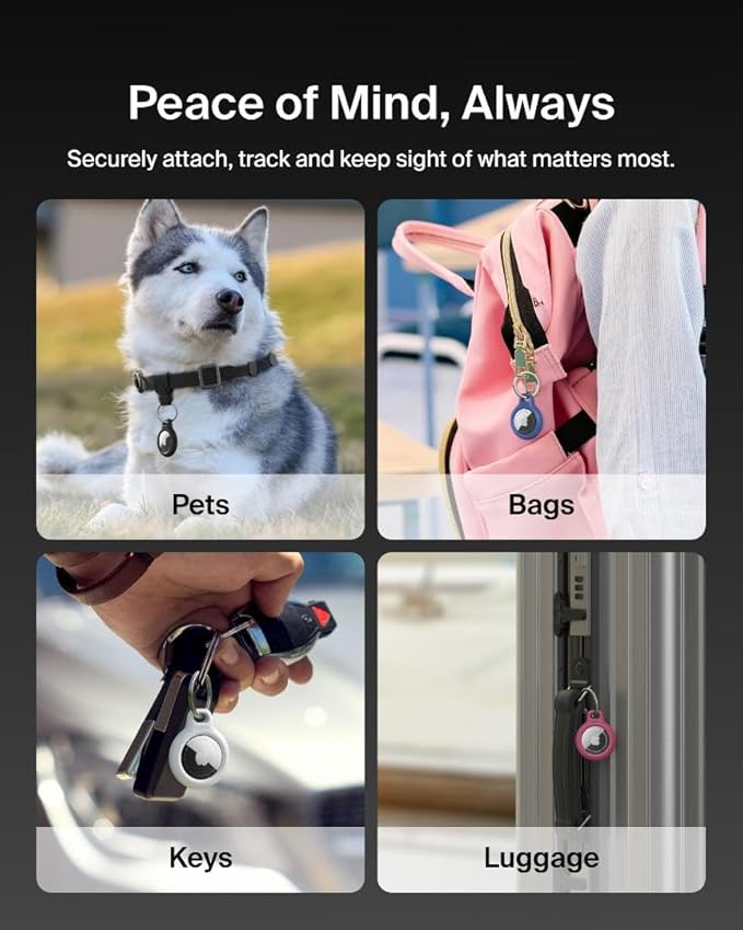 Belkin Apple AirTag Secure Holder with Key Ring - Durable Scratch Resistant Case With Open Face & Raised Edges - Protective AirTag Keychain Accessory For Keys, Pets, Luggage, Backpacks & More - White