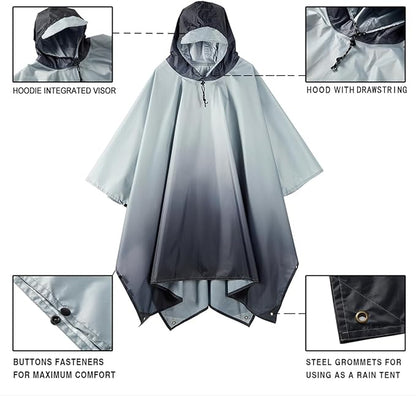 Hooded Rain Poncho for Adult, Waterproof Lightweight Raincoat for Hiking Camping