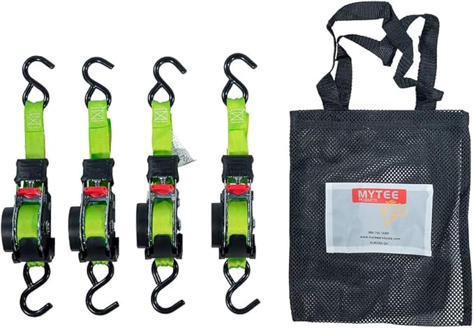 Mytee Products 20 Pack Retractable Ratchet Tie Down Straps w/S Hook - 1,500lb Break Strength Self Retracting Ratchet Straps for Haul Motorcycles, ATVs, Bikes, Trailer Tie-Down