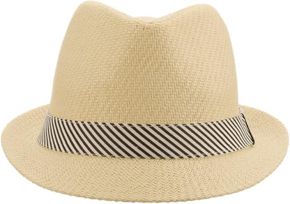 Panama Jack Women's Fedora Hat - Soft Matte Toyo Straw, Striped Cotton Hat Band, Inner Sweatband, 1 3/4" Brim