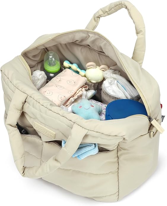 Buzz&Bloom Baby Diaper Bag Tote, Large Capacity Travel, Hospital Bag Functional with Changing Pad and Stroller Attachments.