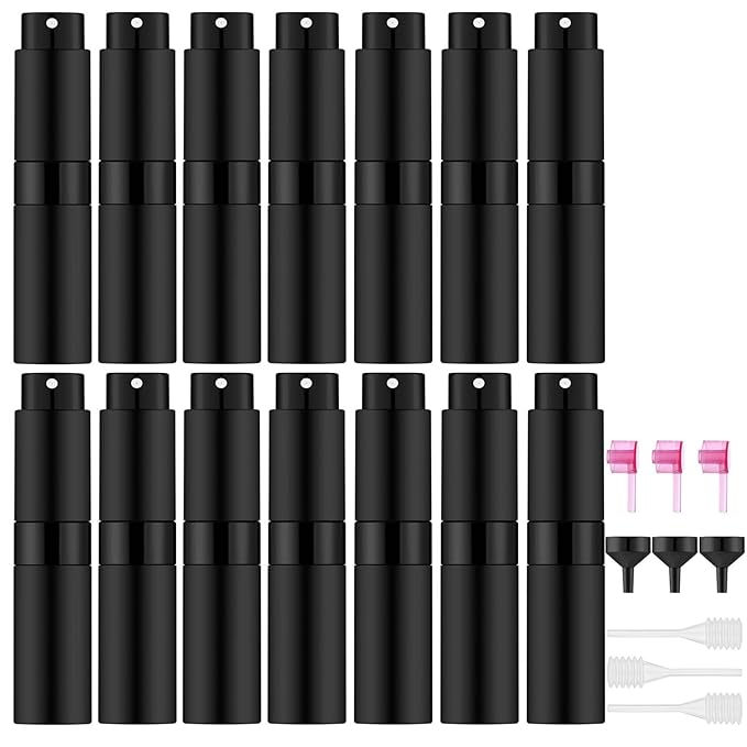 Lil Ray 8ml/14pcs Portable Mini Perfume Atomizer, Refillable Empty Small Spray Bottle for Travel, Twist Type Pocket Cologne Sprayer(Matte Black)