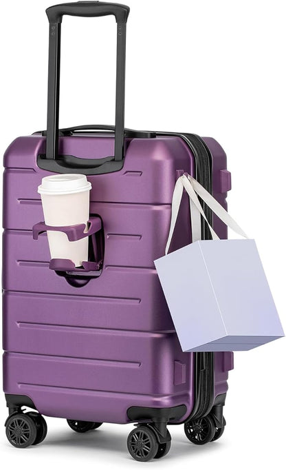 KYME Carry On Luggage 22x14x9 Airline Approved with TSA Lock Hardshell Expandable 20 Inch Luggage Carry On Suitcase with Wheels Small Travel Rolling Luggage with Cup Holder for Women Dark Purple