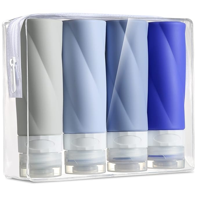 Gemice Travel Bottles for Toiletries, 3oz Tsa Approved Travel Size Containers BPA Free Leak Proof Travel Tubes Refillable Liquid Travel Accessories with Clear Toiletry Bag (4 Pack)
