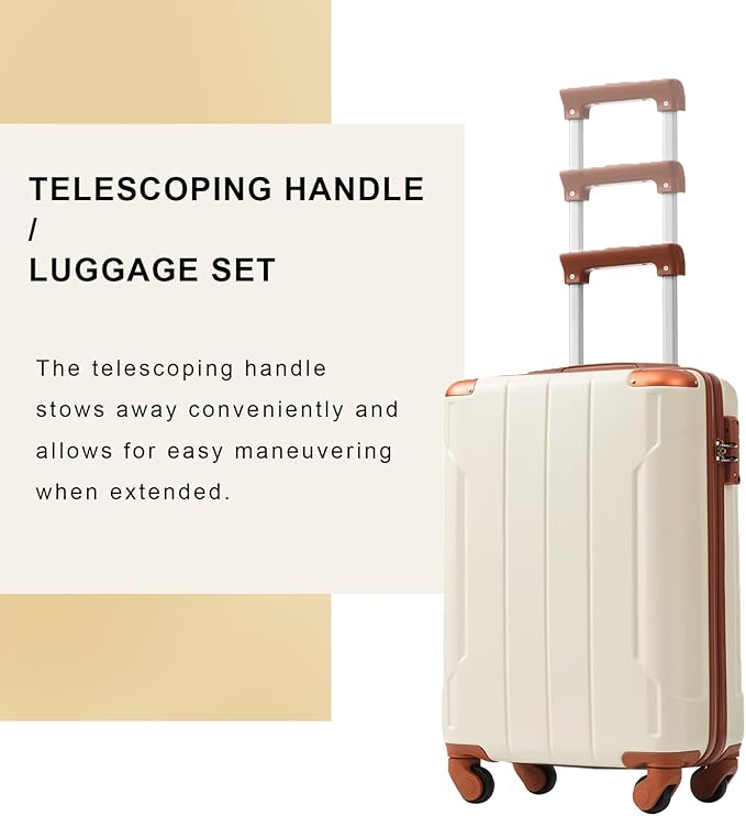 20in Carry On Luggage Hardshell Suitcase with Spinner Wheels Lightweight Lugagge Design Waterproof Durable for Travel, White Luggage (White + Brown)