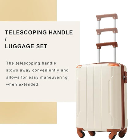 20in Carry On Luggage Hardshell Suitcase with Spinner Wheels Lightweight Lugagge Design Waterproof Durable for Travel, White Luggage (White + Brown)