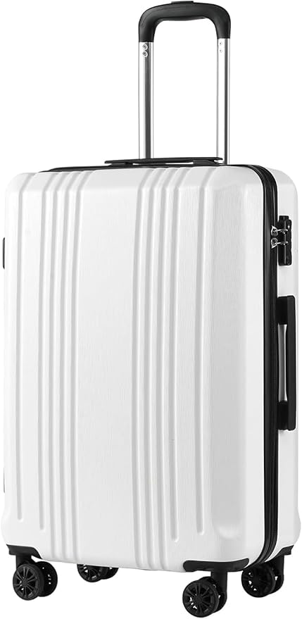 Coolife Luggage PC+ABS Hardshell Suitcase with TSA Lock, Spinner Carry On Lightweight (white, S(20in_carry on))