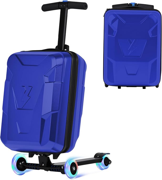 smilesun Scooter Suitcase for Kids & Adults, Foldable Carry On Travel Luggage, Hardside Ride on Scooter Suitcase with Spinner Wheels，Blue