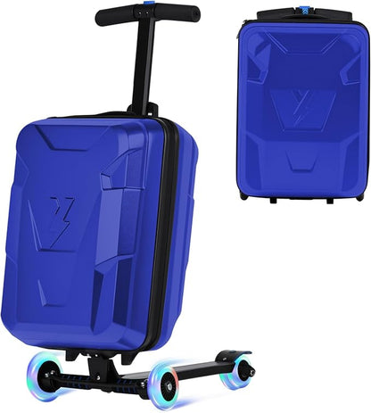 smilesun Scooter Suitcase for Kids & Adults, Foldable Carry On Travel Luggage, Hardside Ride on Scooter Suitcase with Spinner Wheels，Blue