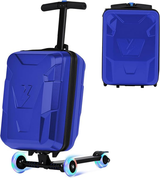 smilesun Scooter Suitcase for Kids & Adults, Foldable Carry On Travel Luggage, Hardside Ride on Scooter Suitcase with Spinner Wheels，Blue