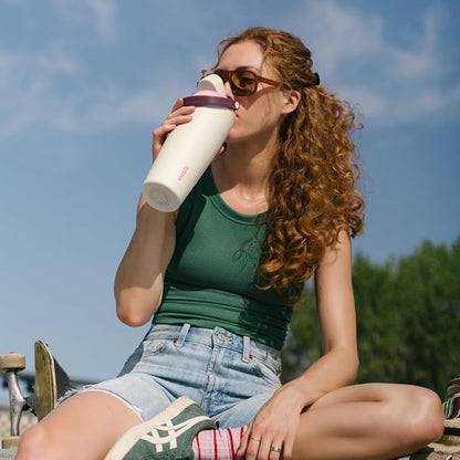 Owala FreeSip Sway Insulated Stainless Steel Water Bottle with Two-Way Spout, Built-In Straw and Bucket Handle, Made for Travel, School, and Sports, 40oz, BPA Free, Leak Proof, Pink Angel Food Cake