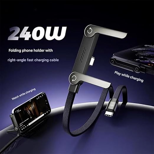 2-in-1 Invisible Holder Charger Cable — Fast Charging Cord with Built-in Phone Stand, 5ft 240w Braided Fast Charging Cord Charge Cable for Phone,Tablets,Laptops (Type-C to Type-C (240W))