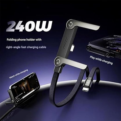 2-in-1 Invisible Holder Charger Cable — Fast Charging Cord with Built-in Phone Stand, 5ft 240w Braided Fast Charging Cord Charge Cable for Phone,Tablets,Laptops (Type-C to Type-C (240W))
