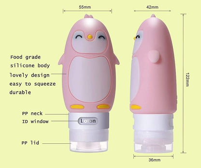 AUTENS Leakproof Silicone Travel Bottles Accessories Set,3oz (90ml) 4 Pack Refillable Cute Penguin Travel Containers for Shampoo,Lotion Sunscreen ect. - TSA Approved & BPA Free