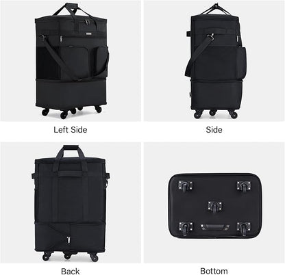 Hanke Expandable Collapsible Luggage with Wheels, Black Upgrade Version 2, 98L, Water-Resistant, 5 Spinner Wheels, 3 Pockets, Polyester, 19x13x27.2 inches, 6.1lb, Carry-On Luggage, Travel, Vacation