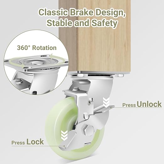 W B D WEIBIDA Heavy Duty Caster Wheels 5 Inch - 3500 LBS, PP Plate Castor Set of 4 with Double Ball Bearings, Non-Marking Industrial Swivel Casters for Hand Trucks, Carts, Industrial (2 Brake 2 Rigid)