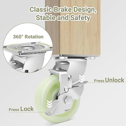 W B D WEIBIDA Heavy Duty Caster Wheels 5 Inch - 3500 LBS, PP Plate Castor Set of 4 with Double Ball Bearings, Non-Marking Quiet Industrial Swivel Casters for Hand Trucks, Carts, Industrial Equipment