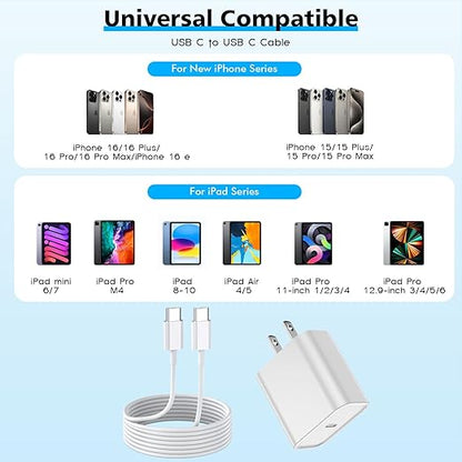[Apple MFi Certified]Long 10Foot USBC to USBC Cable Fast Charging for iPhone 17/16e/15,3Pack 20W Fast Apple Phone Charger Block 10FT Type C Cord for iPhone 17 Air/17/16/15 Pro/Pro Max/iPad Pro/AirPods