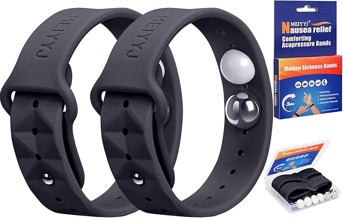 Morning Sickness Relief Wristbands Motion Sickness Bands for Adults Sea Sickness Wristbands for Cruise Travel Nausea Relief of Headaches, Insomnia, Anxiety and Queasinesss-Black