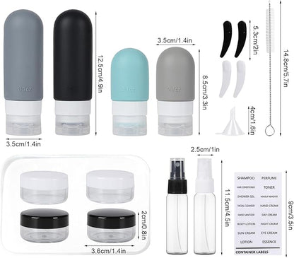 Travel Bottles Set for Toiletries, TSA Approved Travel Containers Leak Proof Silicone Squeezable Travel Accessories 2oz 3oz for Shampoo Conditioner Lotion Body Wash (Black)