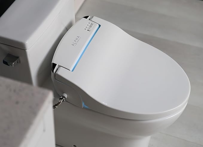 ALPHA BIDET JX2 Round Bidet Toilet Seat, White, Endless Warm Water, *NEW* Bowl Mist, LED Light, Quiet Operation, Wireless Remote, Stainless Steel Nozzle, Sittable Lid, 3 Year Warranty