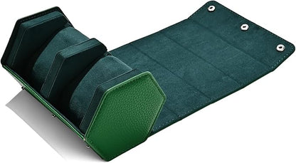Oirlv Luxury Hexagonal Leather Watch Travel Case Watch Organizer Case for Men Portable Jewelry Storage Roll Organizer(2-Slot,Green)