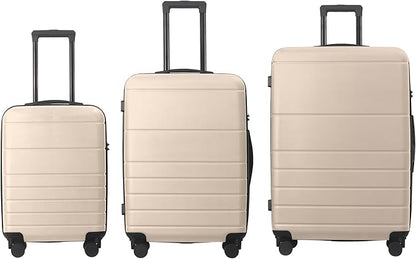 3-Piece Luggage Sets (20", 24", 28"), Suitcase with Wheels, Hardside Suitcase With Four Spinner Wheels and Scratch-Resistant Surface (ABS Hardshell, Beige)