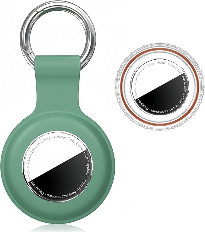 Waterproof for AirTag Holder Case Keychain for Air Tag Key Ring [PC+Silicone] Compatible with AirTags, Tags Chain for GPS Item Finders Accessories, for Pets, Kids, Luggages, Dark Green