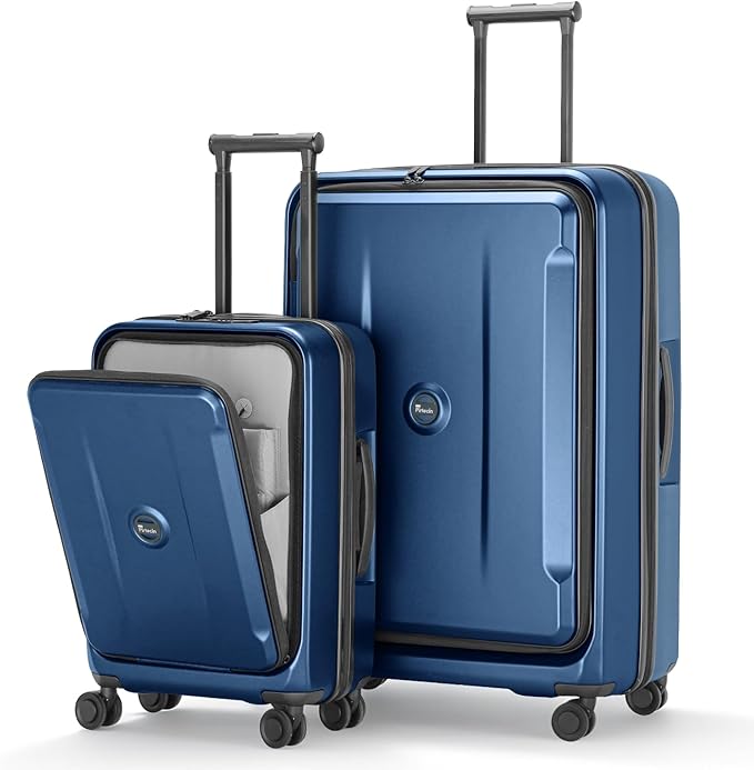Luggage Sets 2 Piece, Carry On Luggage with Front Pocket & USB Port and 28 Inch Expandable Checked Luggage with Top Opening, Durable PC Hardside Suitcases with Spinner Wheels & TSA Lock, Blue (20/28)