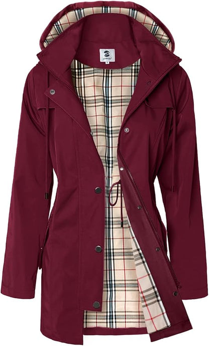 SaphiRose Women's Long Hooded Rain Jacket Outdoor Raincoat Windbreaker