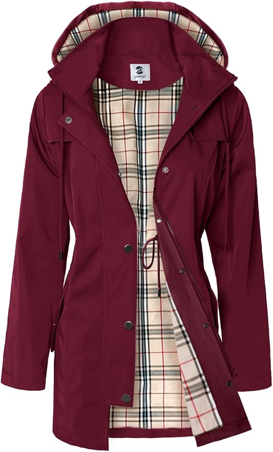 SaphiRose Women's Long Hooded Rain Jacket Outdoor Raincoat Windbreaker