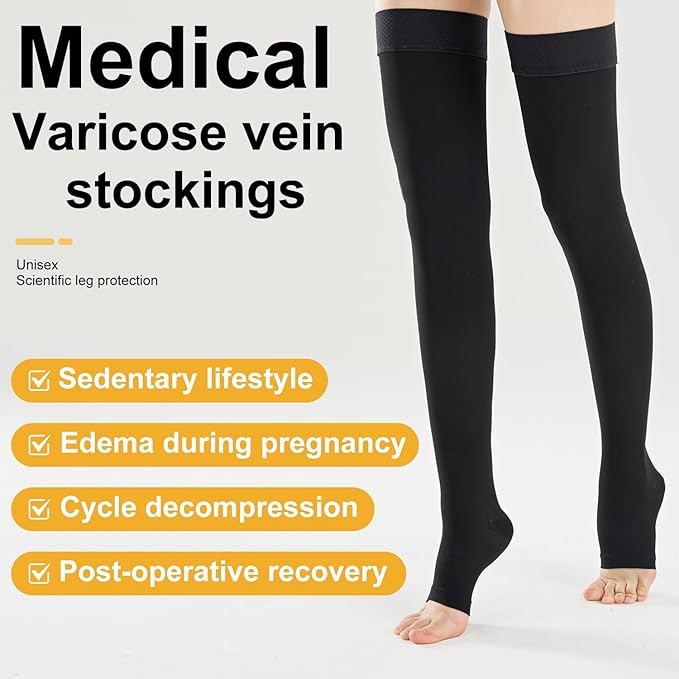 20-30 Compression Socks for Women Men, Thigh High Compression Stockings, Support Hose for Women Compression, Travel Toeless Women's Compression Socks, Light Open Toe Pregnancy Support Socks