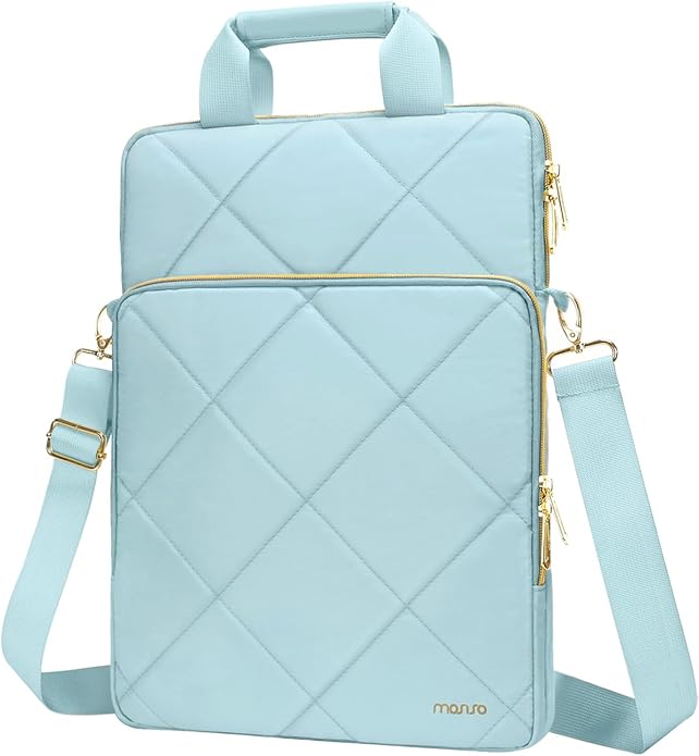 MOSISO Vertical Laptop Shoulder Bag,Computer Bag,Rhombus Quilted Messenger Bag with Front Pocket&Handle&Belt