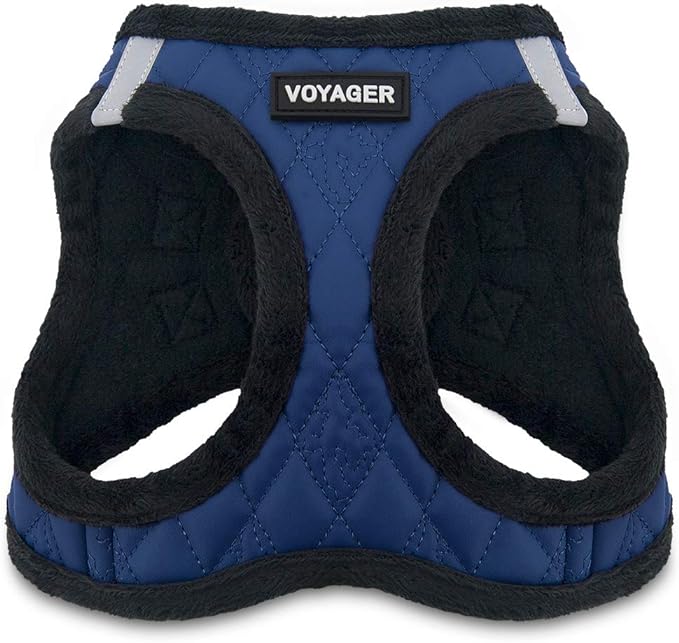 Best Pet Supplies - All Weather Mesh/Plush, Reflective, No Pull Harness for Small, Medium Dogs, Cats - Secure with Hook & Loop Fastener, Buckle, Double D-Rings - Royal Blue Faux Leather, XS