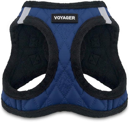 Best Pet Supplies - All Weather Mesh/Plush, Reflective, No Pull Harness for Small, Medium Dogs, Cats - Secure with Hook & Loop Fastener, Buckle, Double D-Rings - Royal Blue Faux Leather, XS