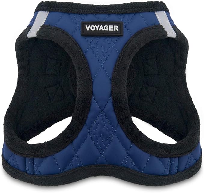 Best Pet Supplies - All Weather Mesh/Plush, Reflective, No Pull Harness for Small, Medium Dogs, Cats - Secure with Hook & Loop Fastener, Buckle, Double D-Rings - Royal Blue Faux Leather, XL