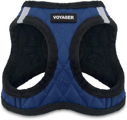 Best Pet Supplies - All Weather Mesh/Plush, Reflective, No Pull Harness for Small, Medium Dogs, Cats - Secure with Hook & Loop Fastener, Buckle, Double D-Rings - Royal Blue Faux Leather, S