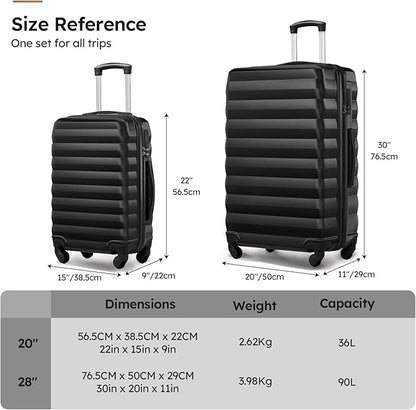 Luggage Sets 2 Piece, 20 Inch 28 Inch ABS Hardshell Suitcase Set with Spinner Wheels, Carry On and Checked Luggage for Women and 6 Piece Travel Organize Bags
