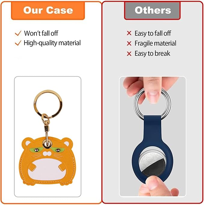 Leather Keychain Case Holder Compatible with Apple AirTag, GPS Airtag Keychain Finder Tracker with Key Ring, Anti-Scratch Protective Air Tag Cover