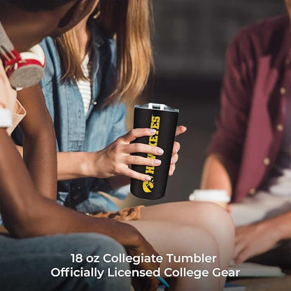Campus Colors NCAA Stainless Steel Tumbler perfect for Gameday - 18 oz - Double Walled - Keeps Drinks Perfectly Insulated (Iowa Hawkeyes - Black)