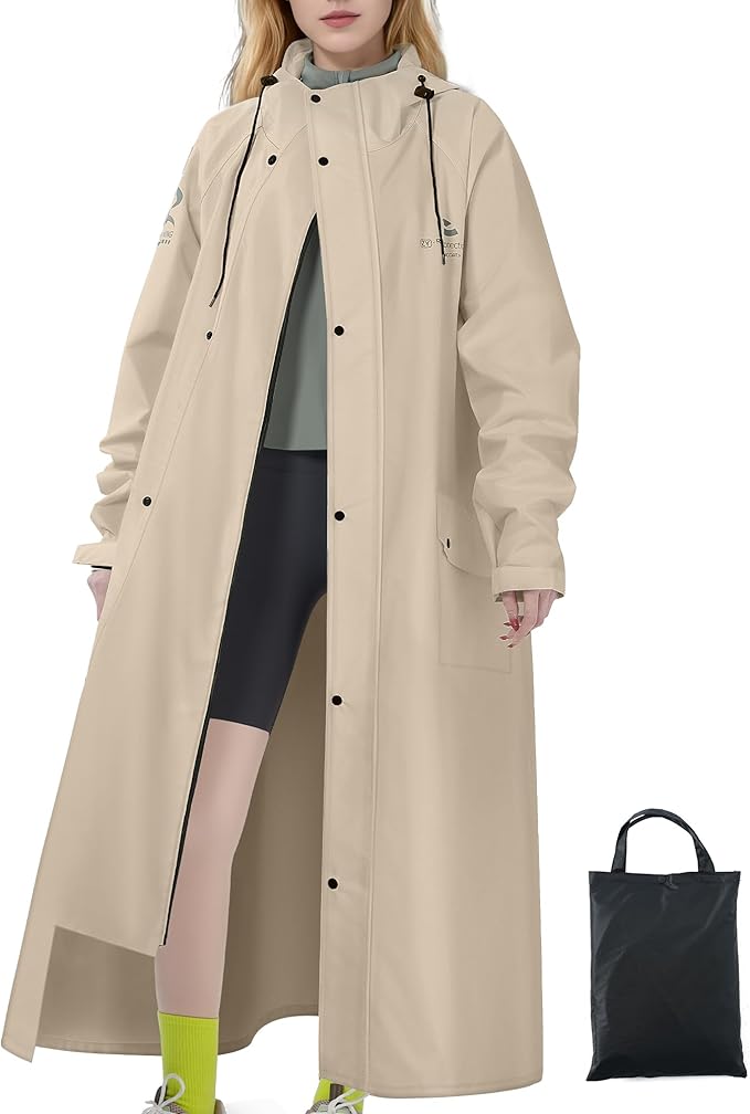 Men's Rain Jacket with Hooded Waterproof Lightweight Packable Long Raincoat Poncho for Women Adults