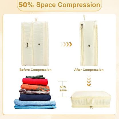 Extra Large Compression Packing Cubes for Travel Essentials, 2 Pack Expandable Travel Cubes for Packing Bags Suitcase Organizer, Beige