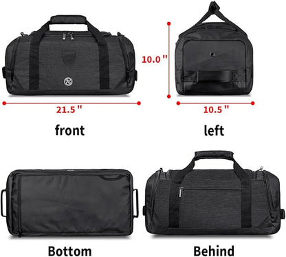 Gym Duffle Bag Backpack Waterproof Sports Duffel Bags Travel Weekender Bag for Men Women Overnight Bag with Shoes Compartment Black-Perfect Fathers Day Gifts for Dad/Men/Husband