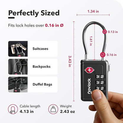 TSA Approved Luggage Locks | Inspection Indicator, 4-Digit Combination, Durable Zinc Alloy | for Suitcases, Backpacks, Travel Bags | Black, 2-Pack