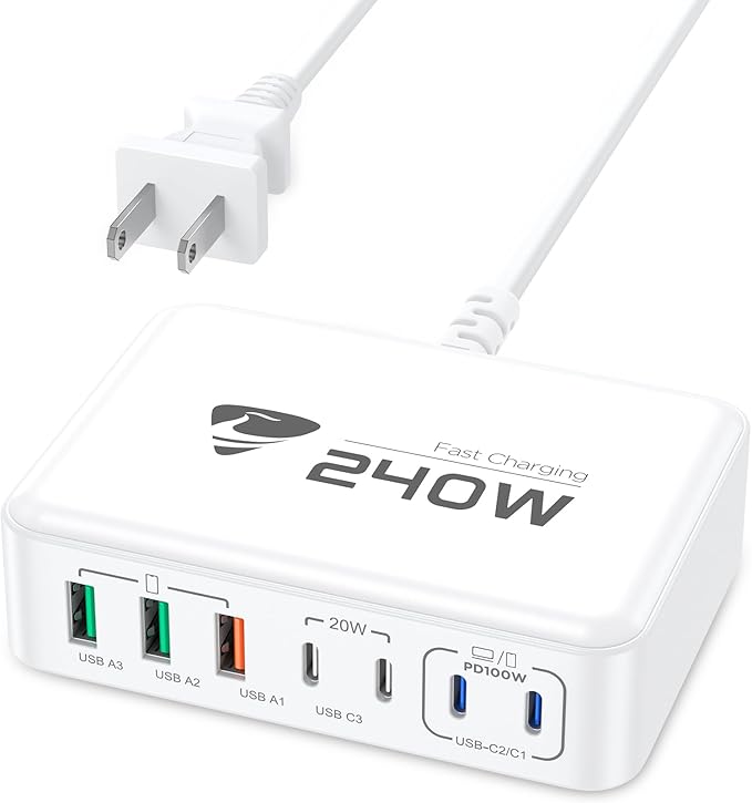 Anker 7-Port GaN USB C Charging Station - 100W Laptop USB C Fast Charger - Compact Wall Charger Adapter for MacBook Pro/Air, iPhone 16/15/14/13, Samsung S24