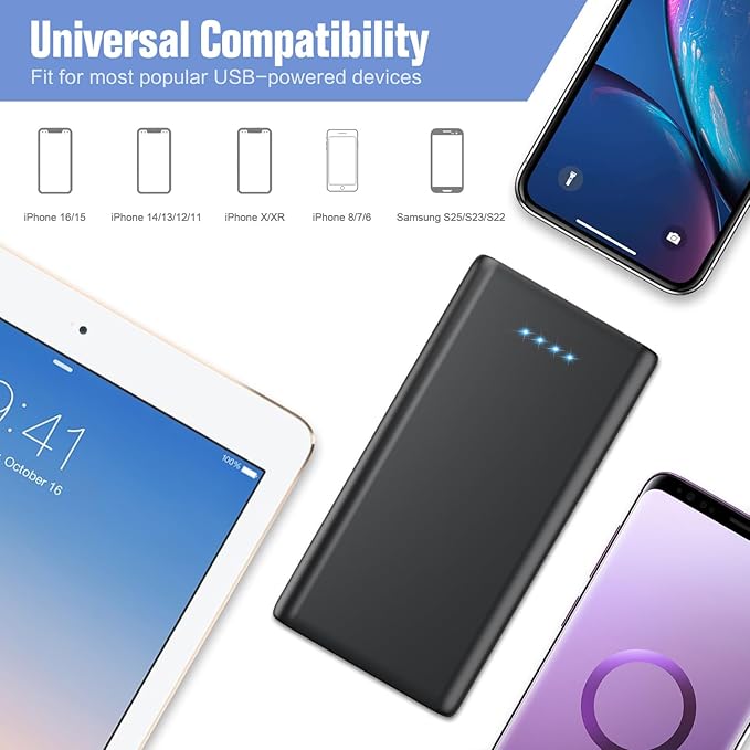 Portable Charger Power Bank 25,800mAh,5V/3A USB C in&Out Fast Phone Charging with Intelligent Smart IC,3 USB Port External Cell Phone Battery Pack Compatible with iPhone 17 16 15,GalaxyAndroid-Green