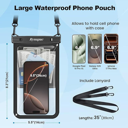 2 Pack Waterproof Phone Pouch - 10in Waterproof Phone Case with Lanyard, IPX8 Cell Phone Dry Bag Beach Cruise Ship Essentials for iPhone 17 16 15 Pro Max, Galaxy S25 S24 Ultra