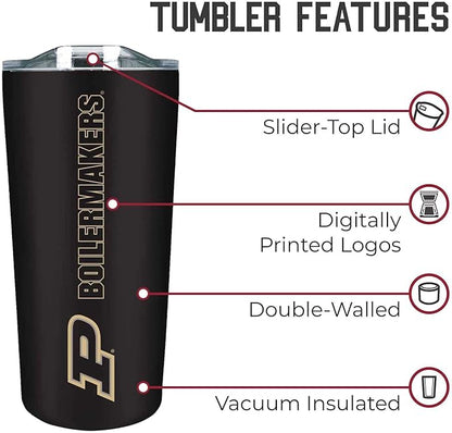 Campus Colors NCAA Stainless Steel Tumbler perfect for Gameday - 18 oz - Double Walled - Keeps Drinks Perfectly Insulated (Purdue Boilermakers - Black)