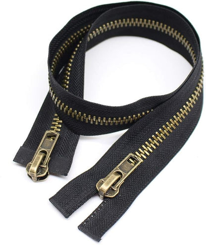 YaHoGa #8 22 Inch Two Way Separating Jacket Zipper Large Antique Brass Metal Zippers for Jackets Coats Sewing Crafts (22" TW Anti-Brass)
